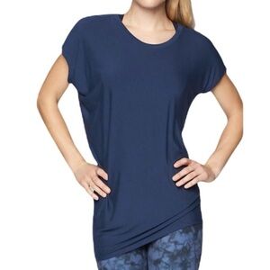 ATHLETA Blue‎ Threadlight Asymmetrical Short Sleeve Modal Dolman Top Size Medium